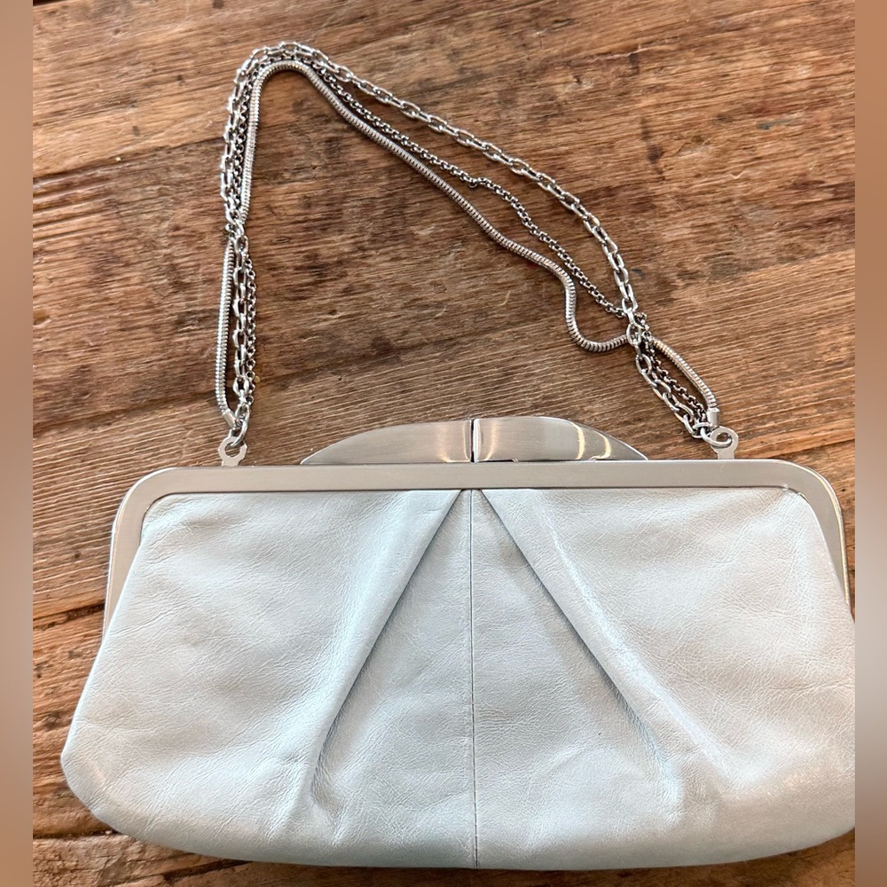 HOBO Hayward Clutch Purse in Pearlized Whisper Blue